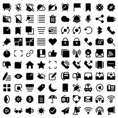 User interface icon set include alarm,checkpoint,bookmark,location,compass,cloud,alarm,podcast,share,video,rotate,arrows,restart,blue-tooth,call,padlock,mail,camera,magnifying,layer,signal,web cam,