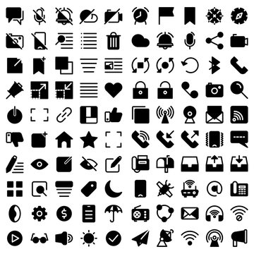 User interface icon set include alarm,checkpoint,bookmark,location,compass,cloud,alarm,podcast,share,video,rotate,arrows,restart,blue-tooth,call,padlock,mail,camera,magnifying,layer,signal,web cam,