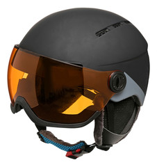 Black safety helmet with mask for skiing or mountain biking with clipping path