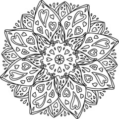 Mandala round gorgeous swirling curl ethnic pattern coloring page book black and white art therapy relax psychology