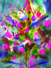 Obraz na płótnie Canvas Watercolor colorful bright textured abstract background handmade . Painting of Christmas tree , made in the technique of watercolors from nature
