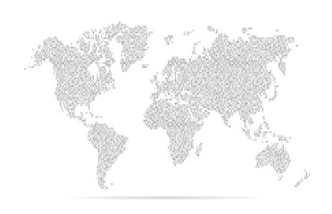 Binary digital code map world. Connect network. World wide web. Earth globe. Worldmap global. Worldwide continents isolated on white background. Internet planet. Continent designs. Numbers 1,0. Vector