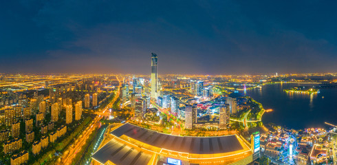 Fototapeta premium Night view of Hudong CBD, Suzhou City, Jiangsu Province, China