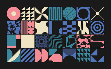 Geometric Distress Brutalist Pattern Artwork Design Composition