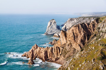 View of the sea from the westernmost point of Europe, Cape Roca (Cabo Da Roca). Sintra, Portugal