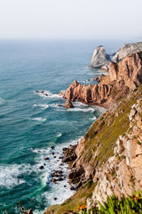 View of the sea from the westernmost point of Europe, Cape Roca (Cabo Da Roca). Sintra, Portugal