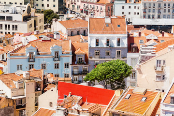 Closeup on azulejo tile houses of Lisbon, Portugal