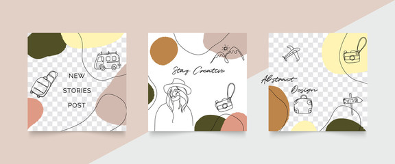 Design backgrounds for social media post and stories. Photo frame template for shop , fashion, blog, web ads. Trendy Memphis design cover. Abstract shape with minimal design. Vector  illustration.