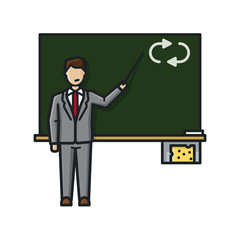 Teacher at blackboard pointing at repeat sign isolated vector illustration for Repeat Day on June 3rd