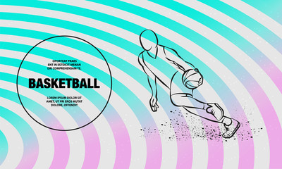 Basketball player dribbling with a ball. Vector outline of Basketball player sport illustration.