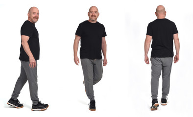 Fototapeta premium man with sportswear seen from face profile and back on white background