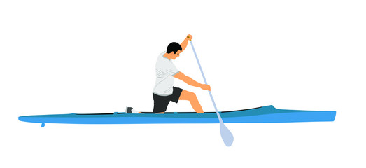 Sport man kayaking vector illustration isolated on white background. Canoe or kayak vector. Sportsmen during sprint race rafting by boat.