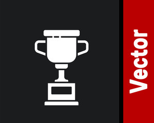 White Award cup icon isolated on black background. Winner trophy symbol. Championship or competition trophy. Sports achievement sign. Vector