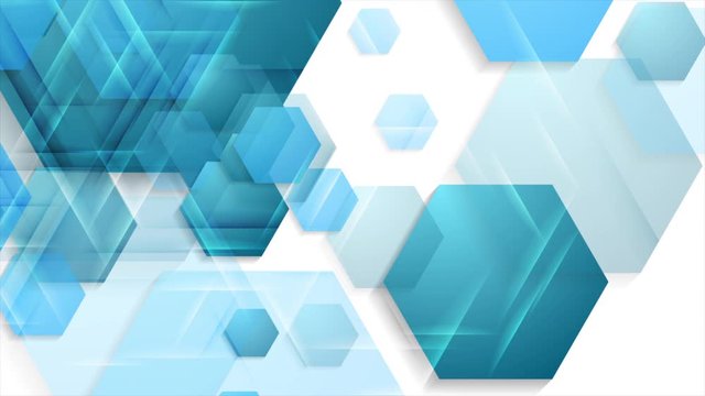 Bright blue glossy hexagons abstract geometric motion background. Seamless looping. Video animation Ultra HD 4K 3840x2160