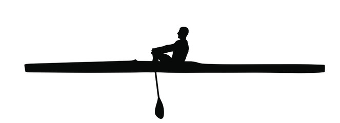 Sport man kayaking vector silhouette illustration isolated on white background. Canoe or kayak vector. Sportsmen during sprint race rafting by boat.