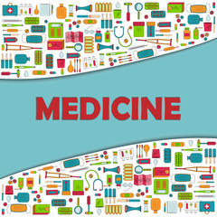 Wavy border border on the theme of medicine, color on a blue background, flat design, vector illustration, design, banner