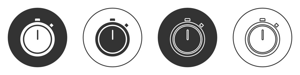 Black Stopwatch icon isolated on white background. Time timer sign. Chronometer sign. Circle button. Vector