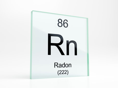 Radon element symbol from periodic table on glass icon - realistic 3D render