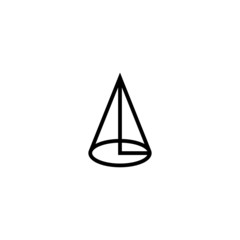 Cone geometrical vector icon in linear, outline icon isolated on white background