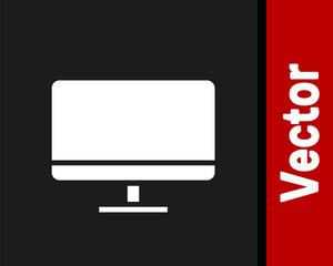 White Computer monitor screen icon isolated on black background. Electronic device. Front view. Vector