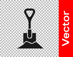 Black Shovel in the ground icon isolated on transparent background. Gardening tool. Tool for horticulture, agriculture, farming. Vector