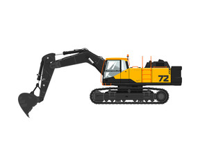 Digger hydraulic excavator with dipper isolated on white background, vector illustration