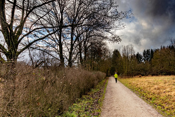 a jogger along a rural country road