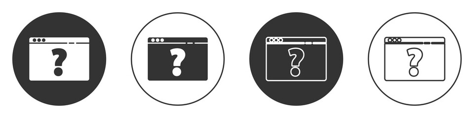 Black Browser with question mark icon isolated on white background. Internet communication protocol. Circle button. Vector