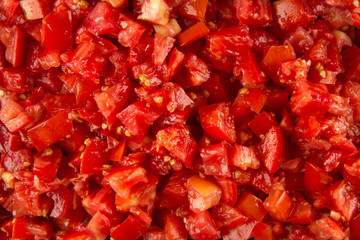 Closeup texture on chopped ripe tomatoes