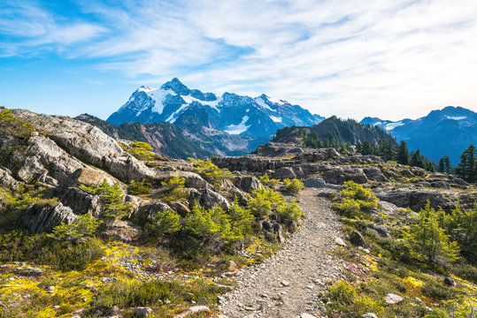 ,path way to mt Shuksan ,some scenic view of mt Shuksan in Artist point area on the day,summer,Washington,USA.