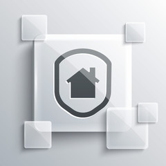 Grey House under protection icon isolated on grey background. Home and shield. Protection, safety, security, protect, defense concept. Square glass panels. Vector