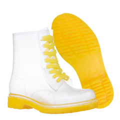 transparent rain boots on white isolated background