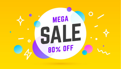 Mega Sale, speech bubble. Banner, poster, speech bubble with text Mega Sale. Geometric memphis style with message Sale for banner, poster. Explosion burst design, speech bubble. Vector Illustration