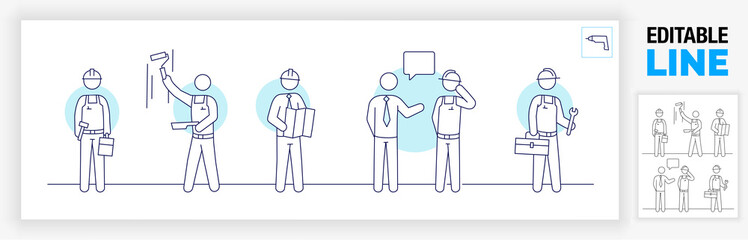 Editable line icon of construction workers, part of a huge set of editable line icons! 