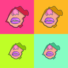vector illustration 4 set of women with lipstick on hole of paper