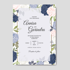 Elegant wedding invitation card template with beautiful floral leaves Premium Vector