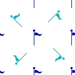 Blue Flag icon isolated seamless pattern on white background. Location marker symbol. Vector