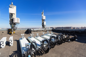 Panel antennas of 5G and outdoor radio units are as parts of communication equipment of basic...