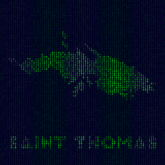 Digital Saint Thomas logo. Island symbol in hacker style. Binary code map of Saint Thomas with island name. Classy vector illustration.