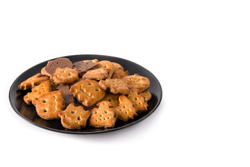 Funny Halloween cookies isolated on white background. Copy space