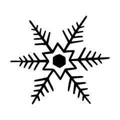 Snowflake in doodle style for winter design. Hand drawn snowflake isolated on whit background. Snowflake icon. Drawing snow. Symbol winter texture. Ice crystal ink freehand. Vector illustration