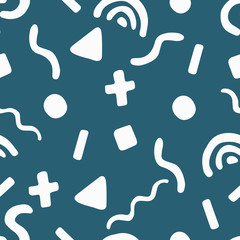 Seamless doodle childish pattern with hand drawn geometric chapes and lines. Creative scandinavian kids texture for fabric, wrapping, textile, wallpaper, apparel. Vector illustration.