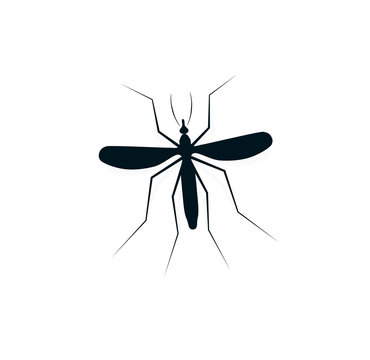 Anopheles mosquito logo. Dangerous bloodsucking insect logotype. Flying dengue disease carrier icon. Black and white infectious midge vector illustration.