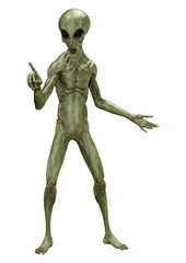 3D Rendering Green Alien on White