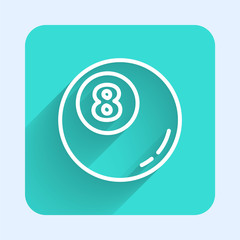White line Billiard pool snooker ball icon isolated with long shadow. Green square button. Vector