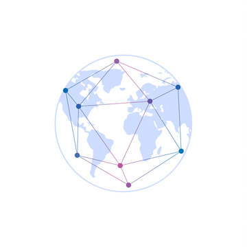 Remote work logotype. Earth globe,wireless internet logo. Global network icon. International freelance system. Business cooperation sign.