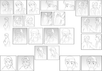 man and woman comic face set 