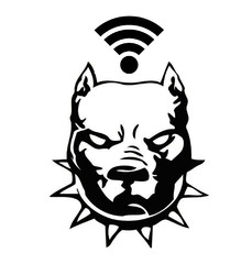 vector illustration of a dangerous dog with a wifi signal 