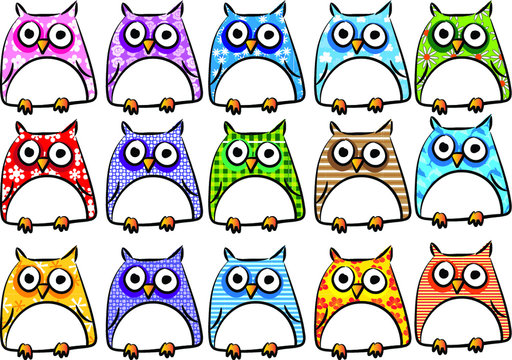 colorful owl cartoon set illustration