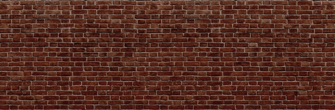 Fototapeta Brick wall. Old vintage brick wall pattern. Red brick wall panoramic background.